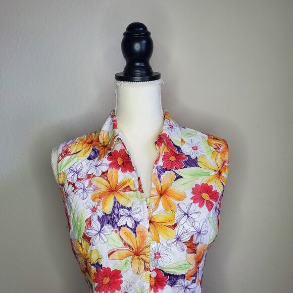 Talbots Floral Sleeveless Blouse Large - Picture 5 of 7
